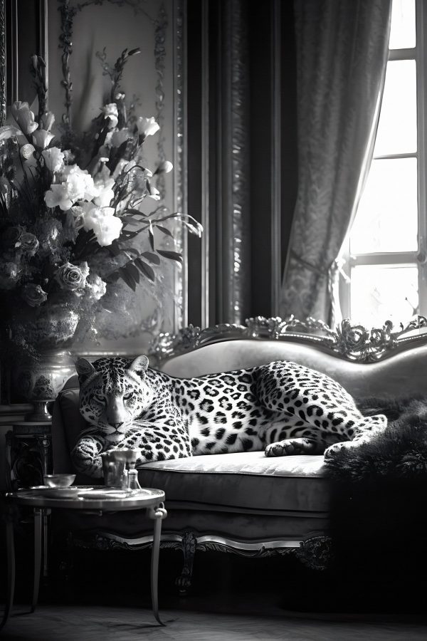 Léopard couché sur un canapé Léopard couché sur un canapé