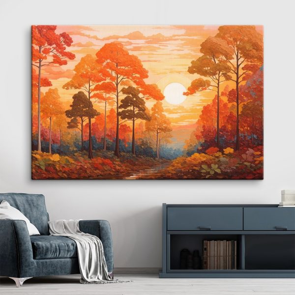 Peinture d'une forêt avec des arbres et une rivière Peinture d'une forêt avec des arbres et une rivière