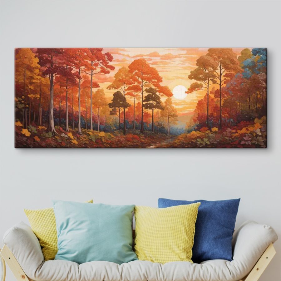 Peinture d'une forêt avec des arbres et une rivière Peinture d'une forêt avec des arbres et une rivière