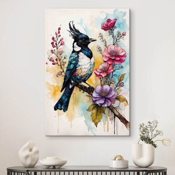 Oiseau sur une branche avec des fleurs Oiseau sur une branche avec des fleurs