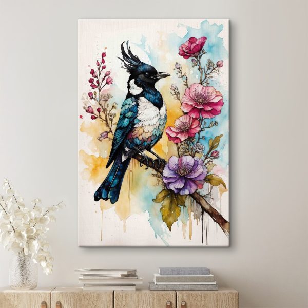 Oiseau sur une branche avec des fleurs Oiseau sur une branche avec des fleurs