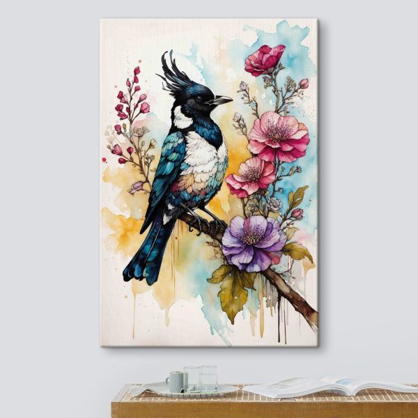 Oiseau sur une branche avec des fleurs Oiseau sur une branche avec des fleurs