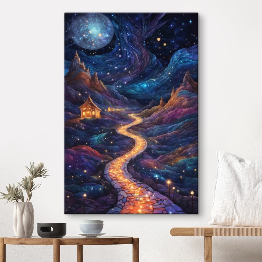 Peinture d'un sentier en montagne