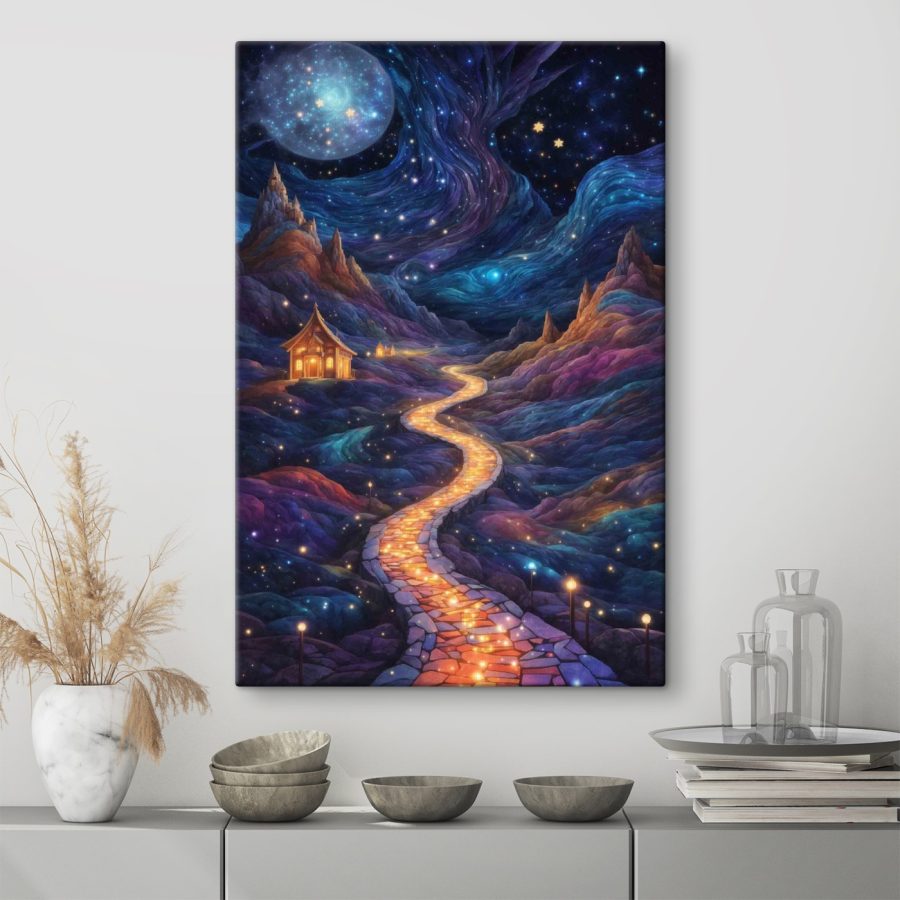 Peinture d'un sentier en montagne