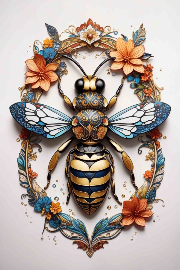 Abeille avec des fleurs autour d'elle Abeille avec des fleurs autour d'elle