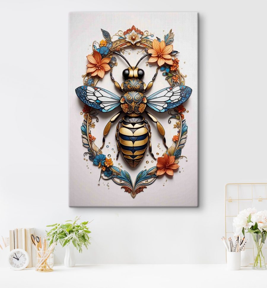 Abeille avec des fleurs autour d'elle