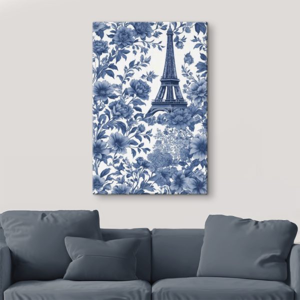 Blue and white floral pattern with a tower Blue and white floral pattern with a tower