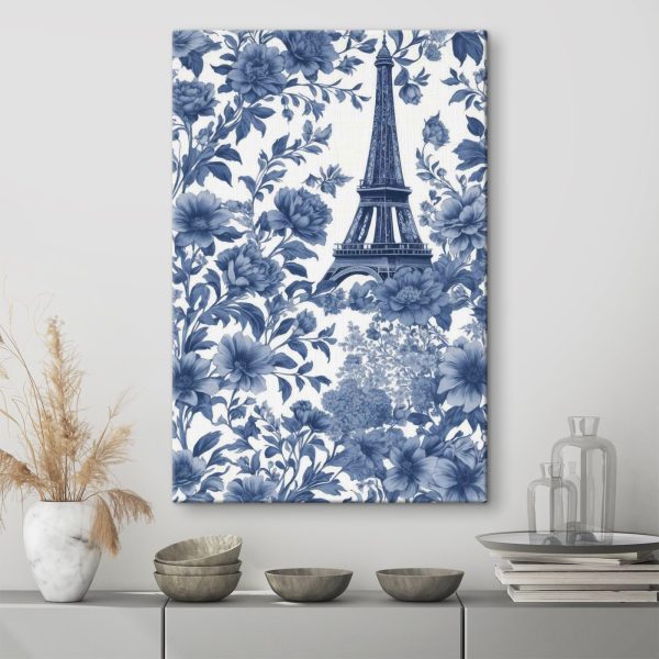 Blue and white floral pattern with a tower Blue and white floral pattern with a tower