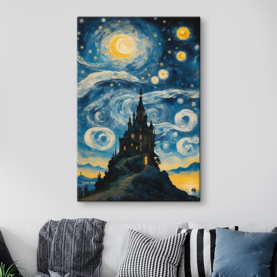 Peinture d'un château dans le ciel nocturne