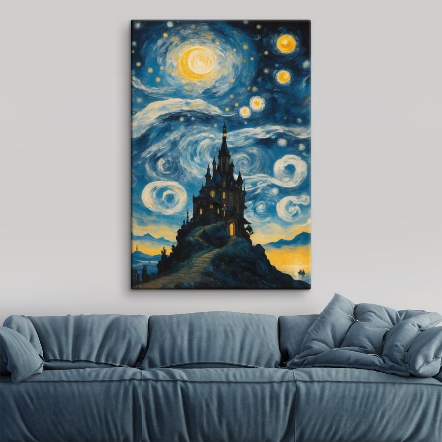 Peinture d'un château dans le ciel nocturne