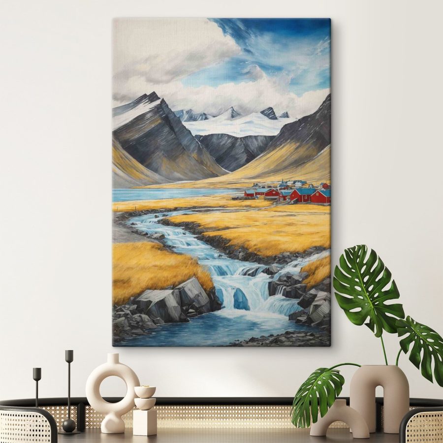Rivière traversant une vallée avec des montagnes et un village
