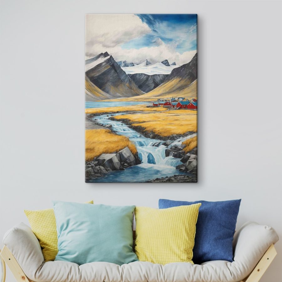 Rivière traversant une vallée avec des montagnes et un village