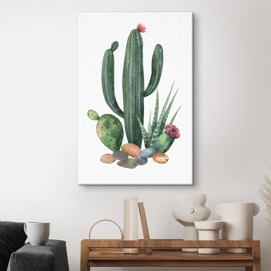 Aquarelle d'un cactus et de rochers Aquarelle d'un cactus et de rochers