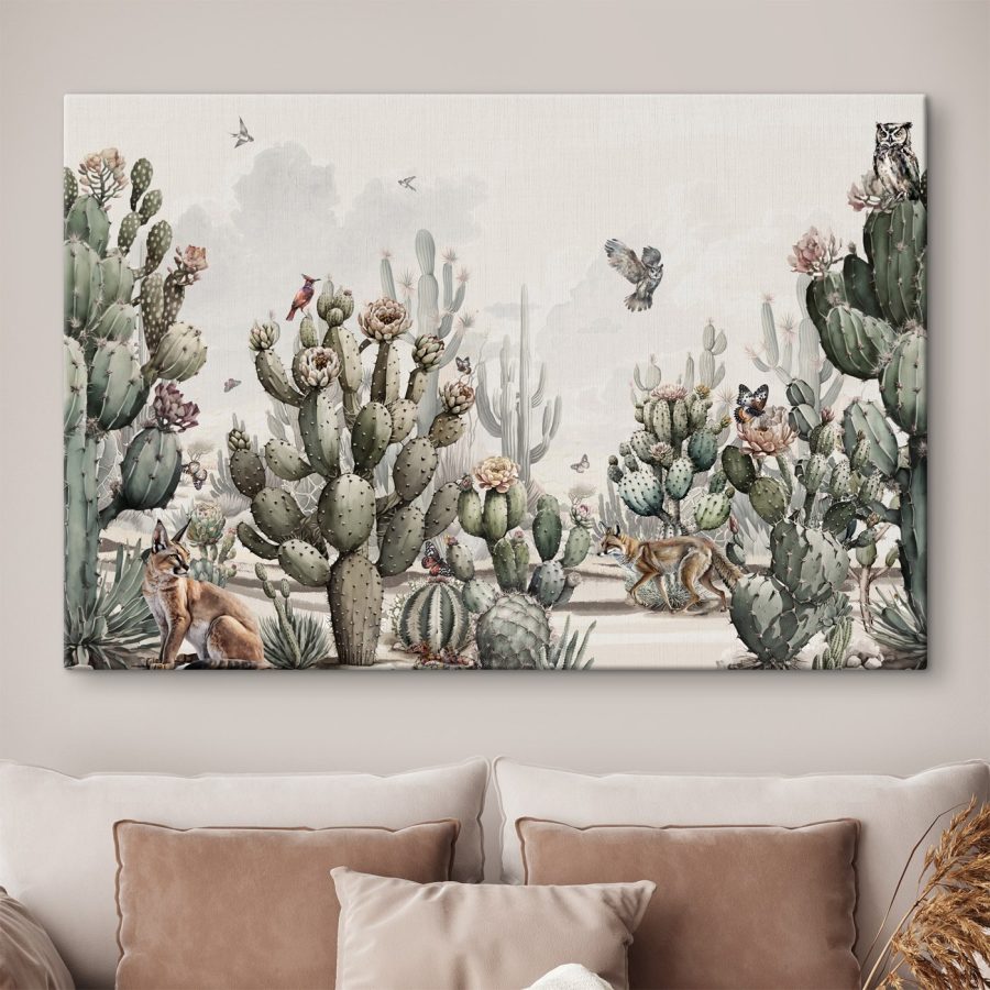 Groupe de cactus et d'oiseaux