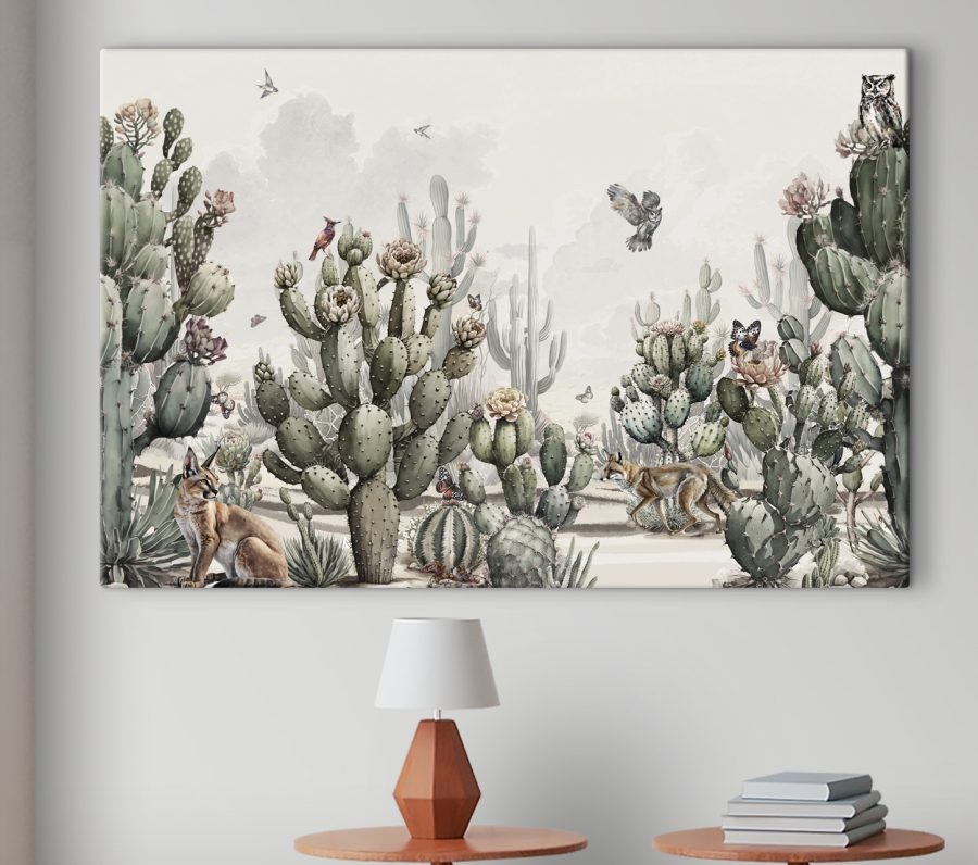 Groupe de cactus et d'oiseaux