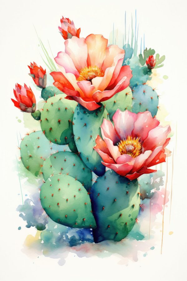 Aquarelle d'un cactus avec des fleurs Aquarelle d'un cactus avec des fleurs