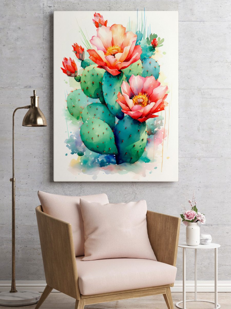 Aquarelle d'un cactus avec des fleurs