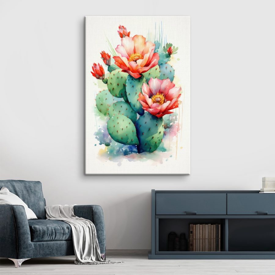 Aquarelle d'un cactus avec des fleurs