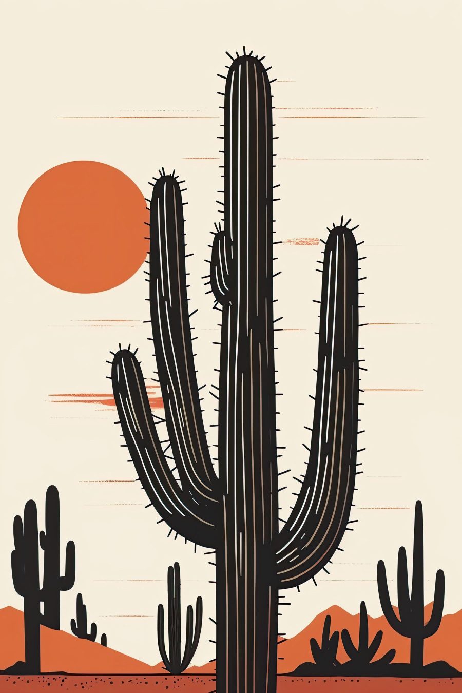 Cactus avec un soleil en arrière-plan