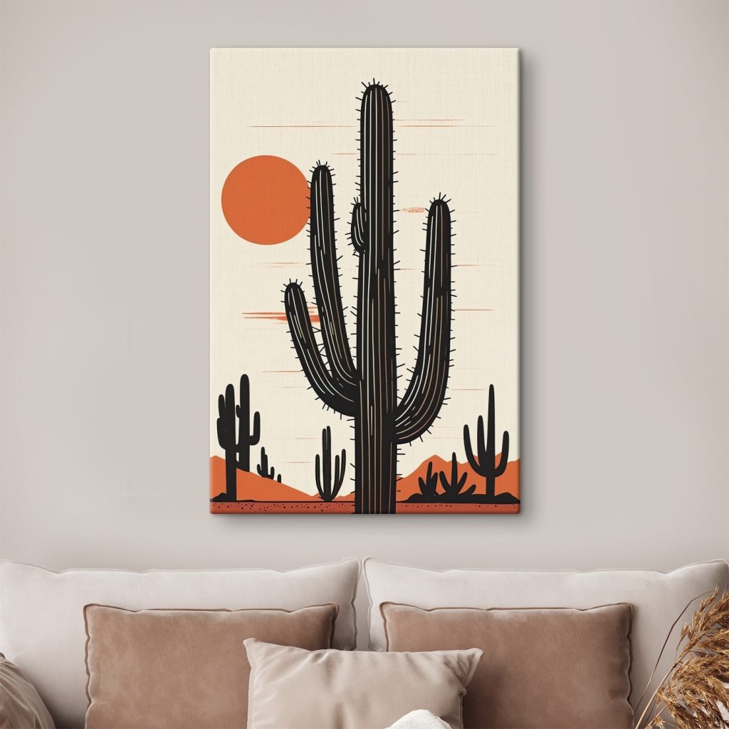 Cactus with a sun in the background