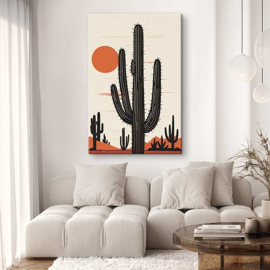 Cactus avec un soleil en arrière-plan