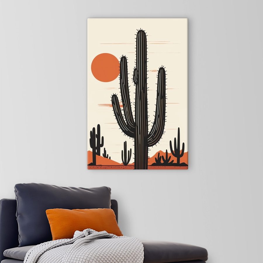 Cactus avec un soleil en arrière-plan
