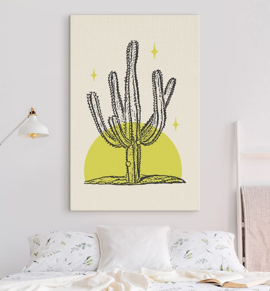 Cactus avec un cercle jaune et des étoiles