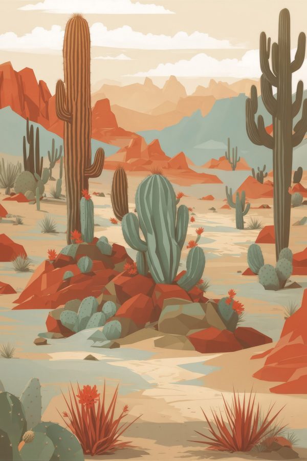 Paysage désertique avec cactus et rochers Paysage désertique avec cactus et rochers