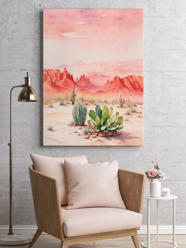 Aquarelle d'un paysage désertique avec des cactus et des montagnes Aquarelle d'un paysage désertique avec des cactus et des montagnes