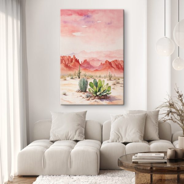 Aquarelle d'un paysage désertique avec des cactus et des montagnes Aquarelle d'un paysage désertique avec des cactus et des montagnes
