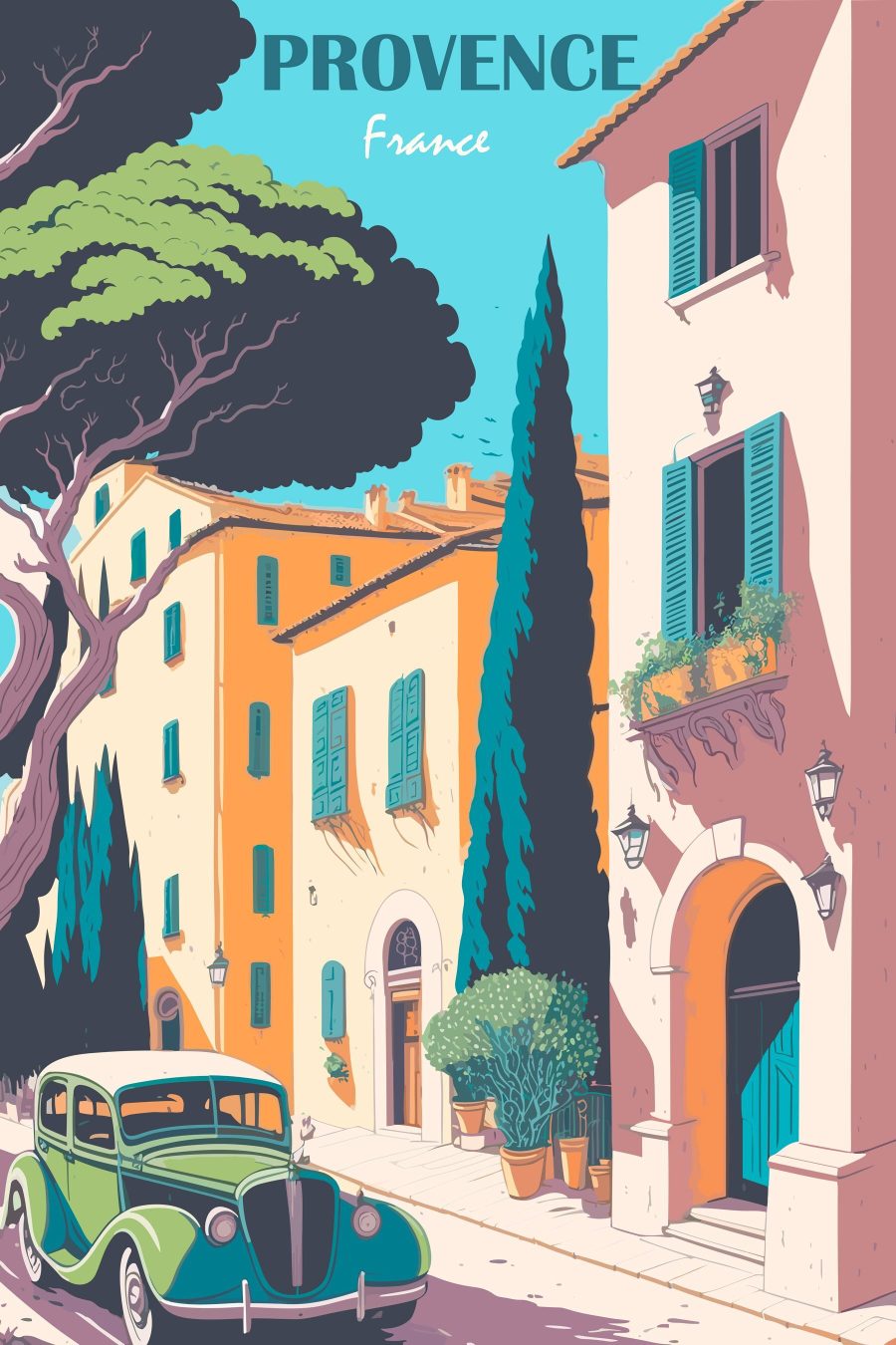 Rue avec voiture et arbres