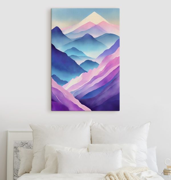Peinture de montagnes avec des couleurs violettes et bleues Peinture de montagnes avec des couleurs violettes et bleues