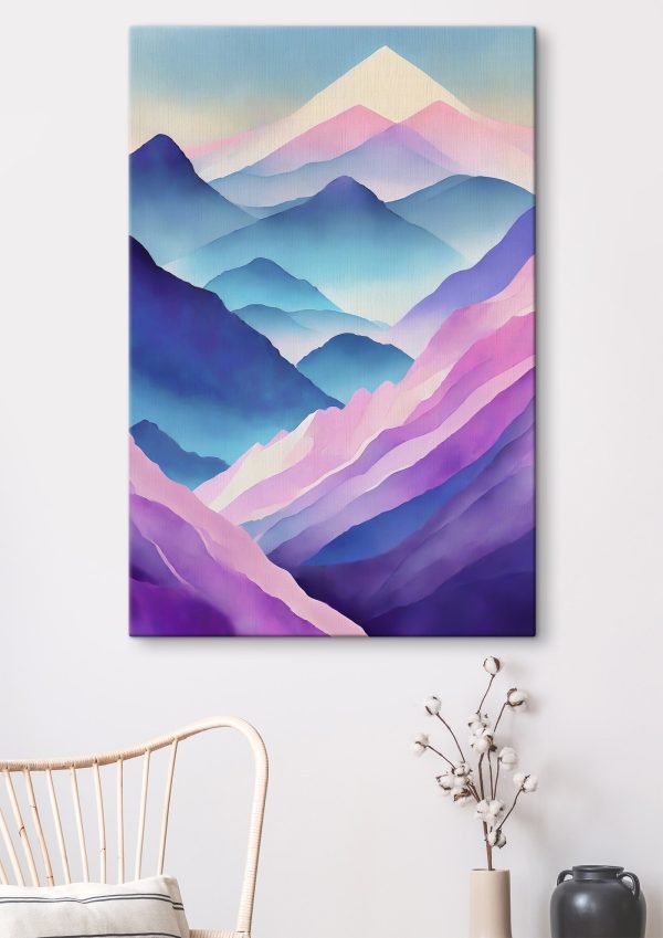 Peinture de montagnes avec des couleurs violettes et bleues Peinture de montagnes avec des couleurs violettes et bleues
