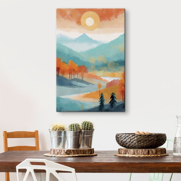 Peinture d'un paysage avec des arbres et des montagnes Peinture d'un paysage avec des arbres et des montagnes