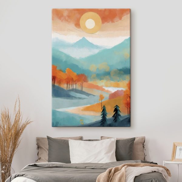 Peinture d'un paysage avec des arbres et des montagnes Peinture d'un paysage avec des arbres et des montagnes
