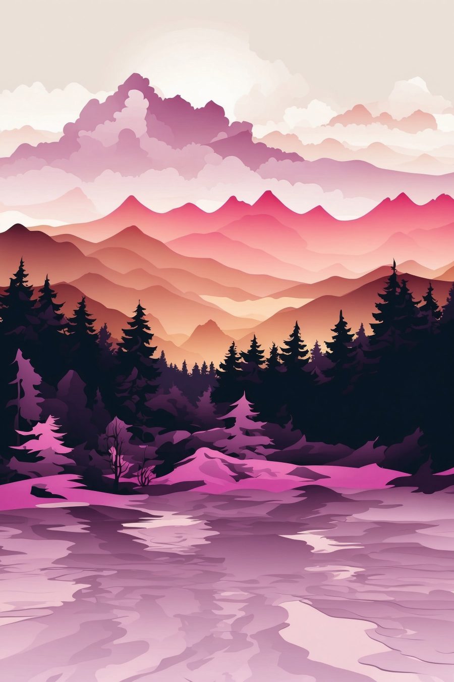 Paysage avec montagnes et arbres