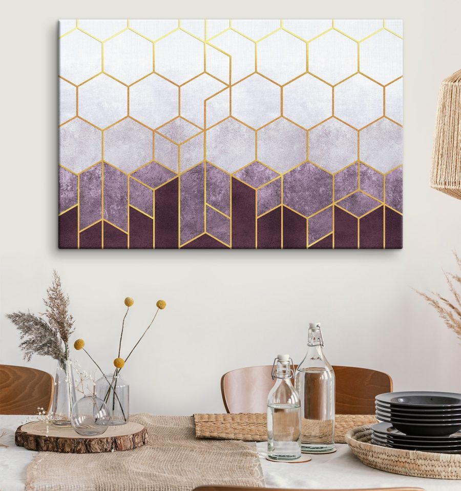 Hexagones violets et blancs