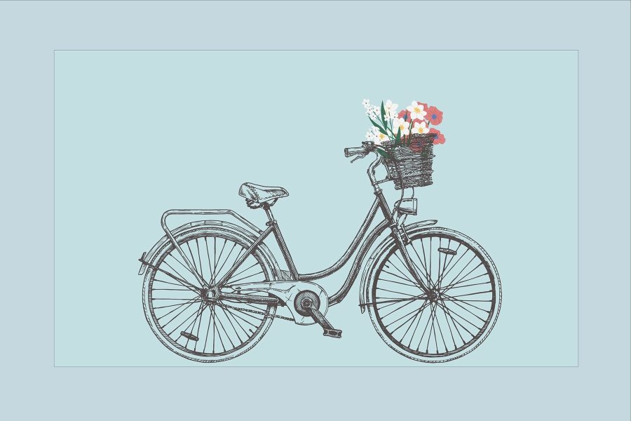 Bicyclette avec des fleurs dans un panier