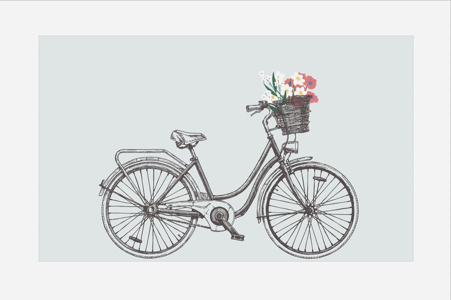 Bicyclette avec des fleurs dans un panier