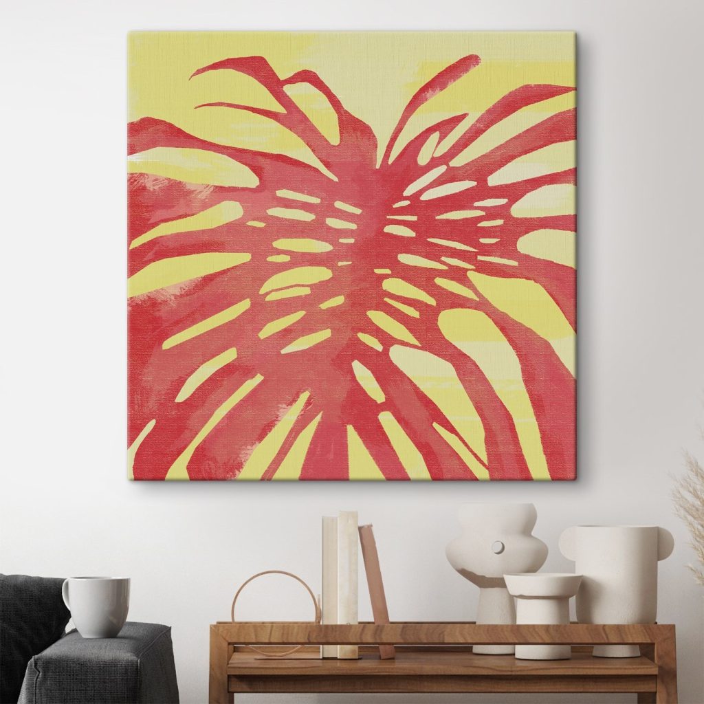 Red leaf on a yellow background