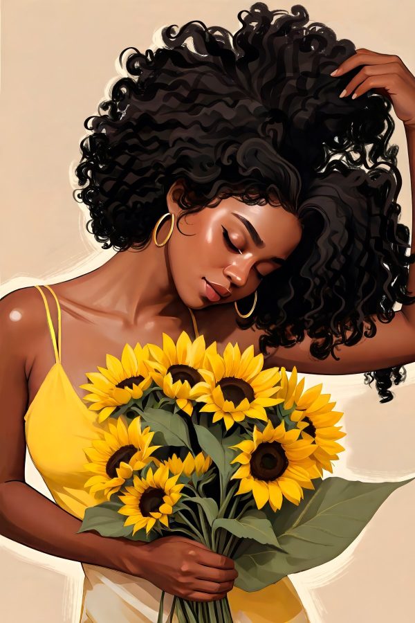 Femme tenant un bouquet de tournesols Femme tenant un bouquet de tournesols