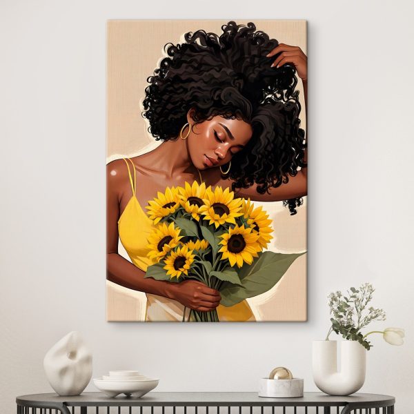 Femme tenant un bouquet de tournesols Femme tenant un bouquet de tournesols