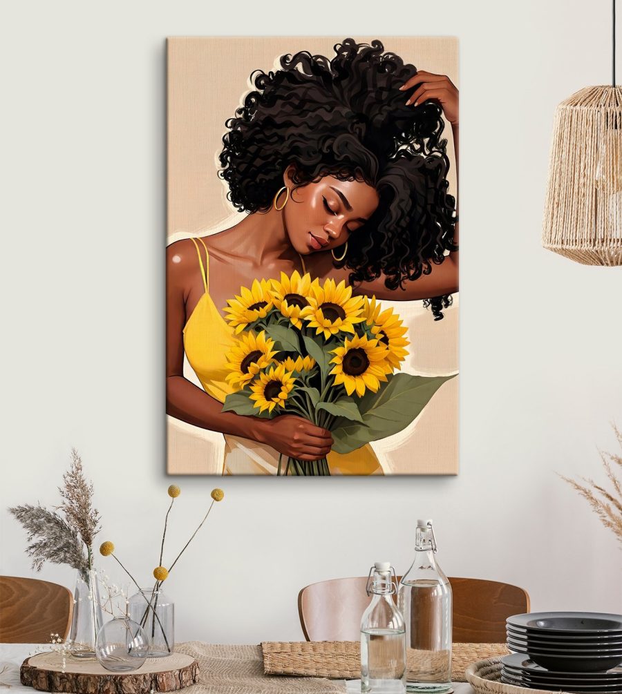 Femme tenant un bouquet de tournesols Femme tenant un bouquet de tournesols