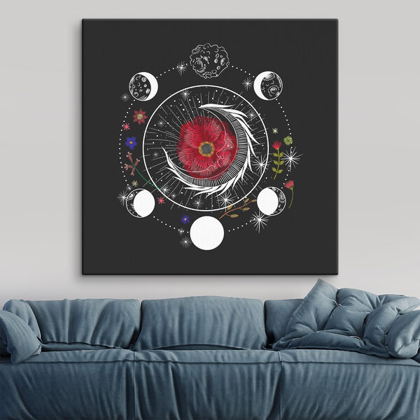 Dessin d'une fleur et des phases de la lune Dessin d'une fleur et des phases de la lune