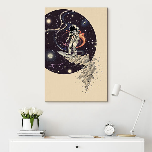 Un astronaute sur une planche de surf dans l'espace Un astronaute sur une planche de surf dans l'espace