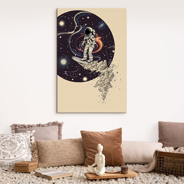 Un astronaute sur une planche de surf dans l'espace Un astronaute sur une planche de surf dans l'espace