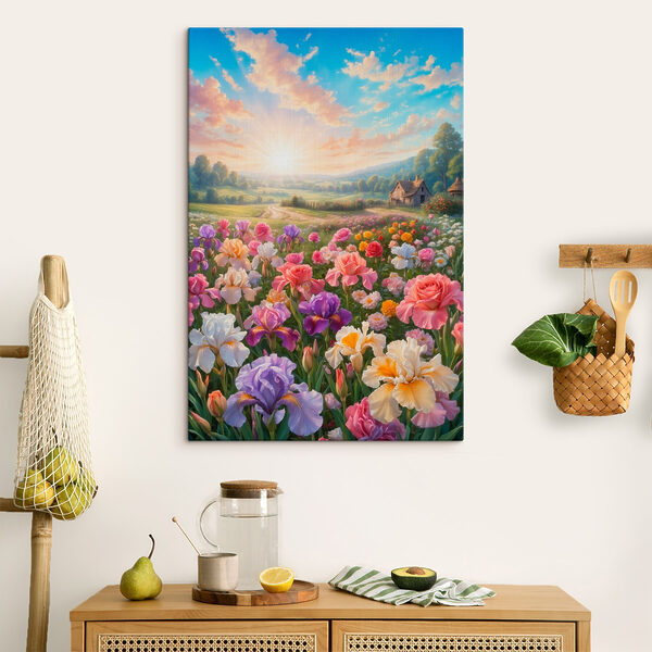 Champ de fleurs avec une maison en arrière-plan Champ de fleurs avec une maison en arrière-plan