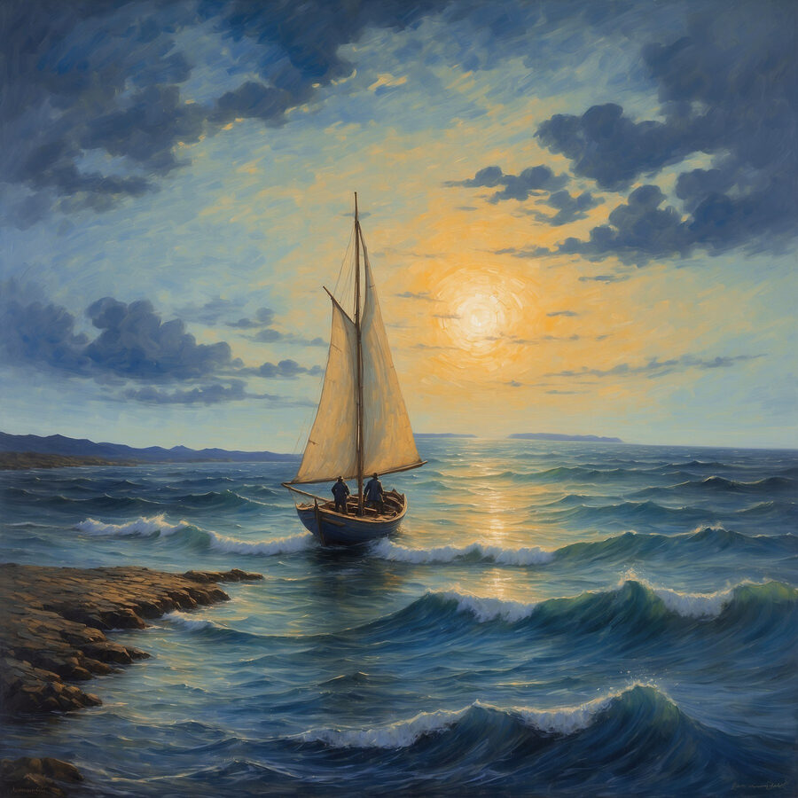 Peinture d'un voilier dans l'océan