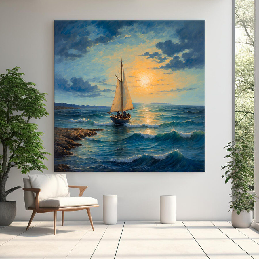 Peinture d'un voilier dans l'océan