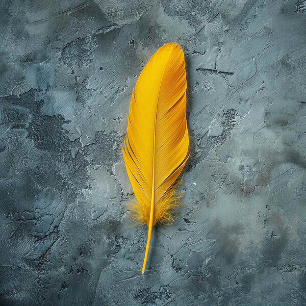 Plume jaune sur une surface grise Plume jaune sur une surface grise